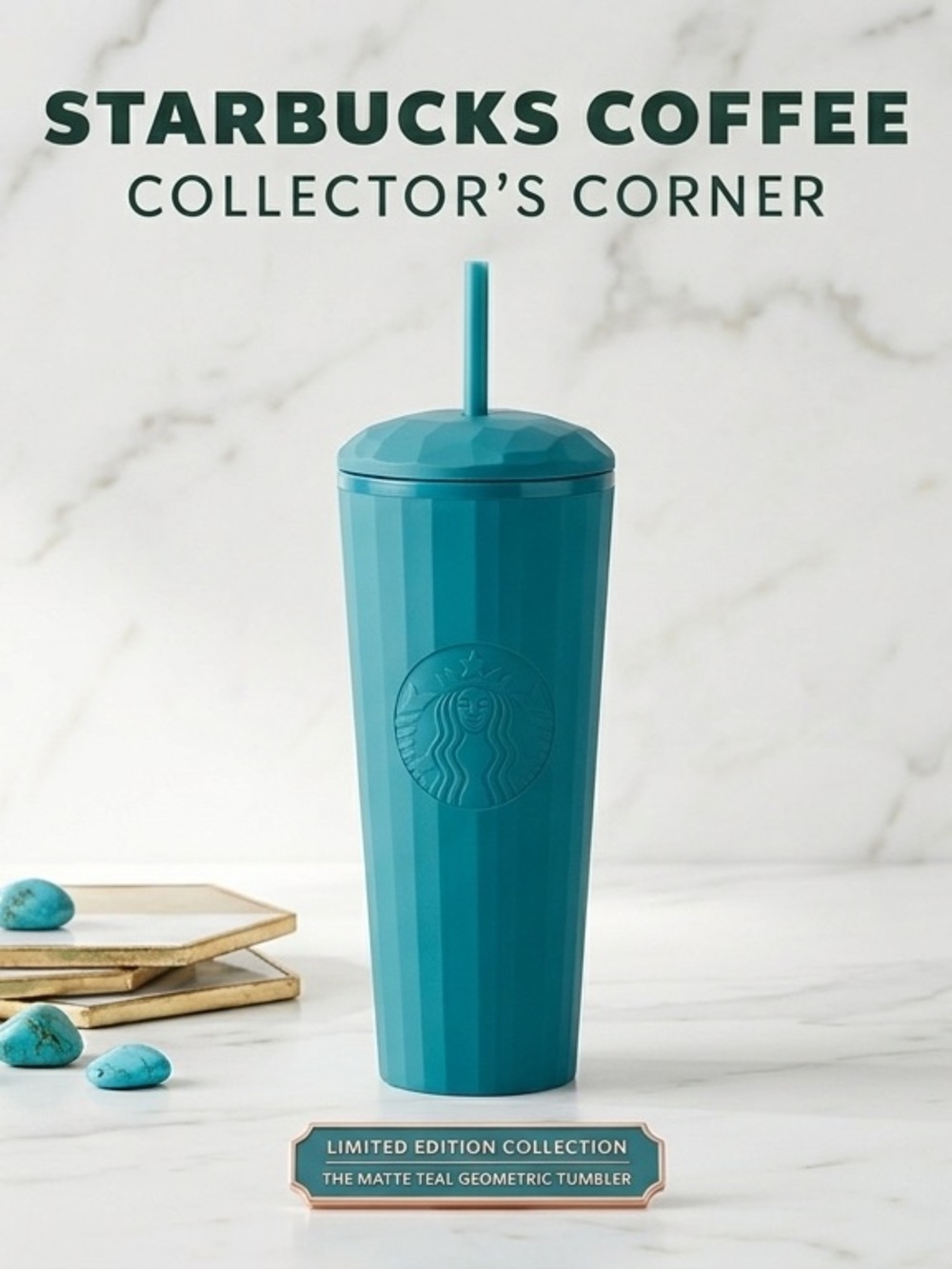 Starbucks China 2022 Matte Teal 24oz Venti Tumbler Cup Geometric Dome Lid NWT